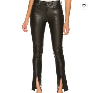 Hudson Barbara Black Beauty Faux Leather Jeans Size 31 Front Seam Open Cut